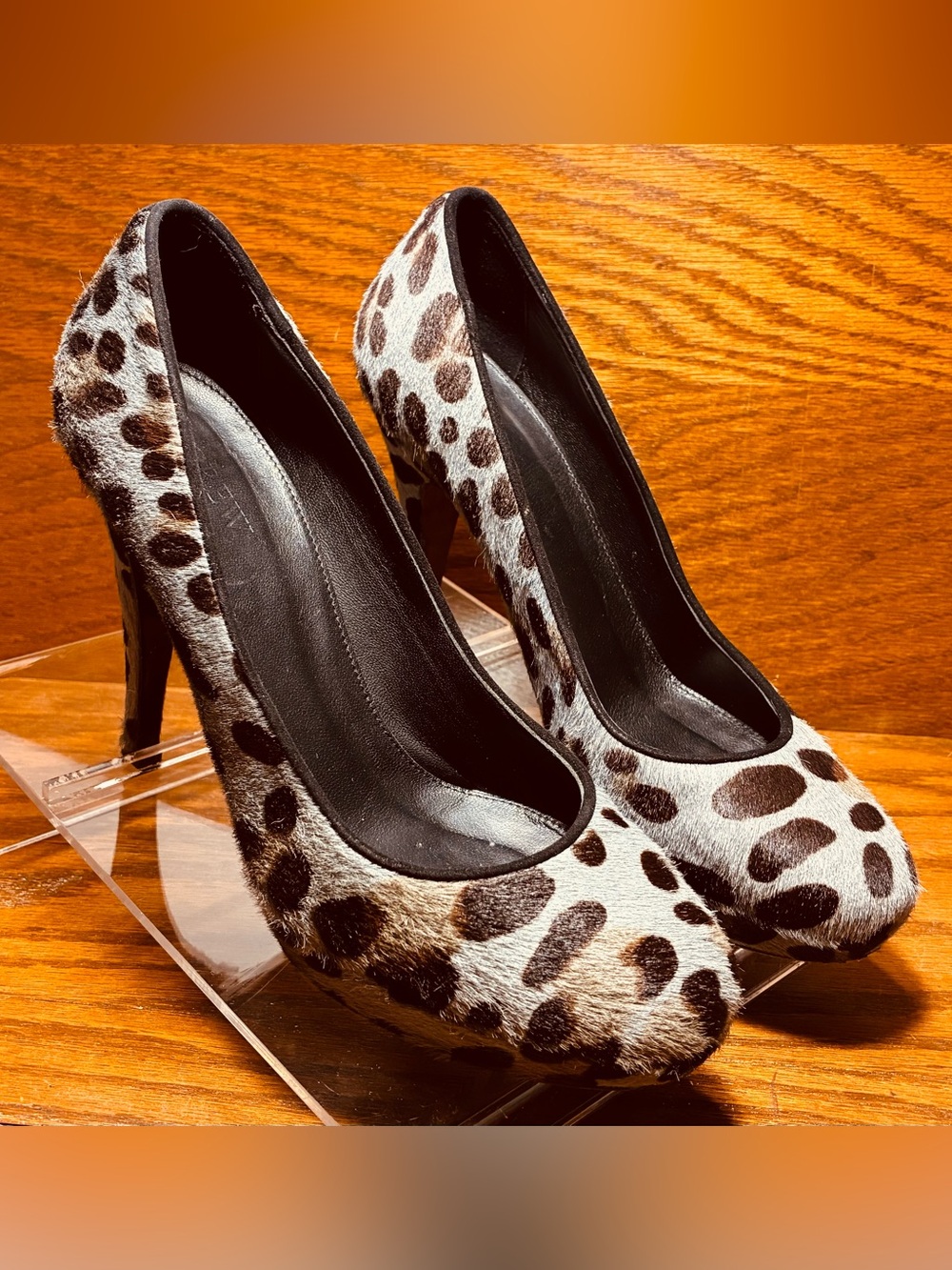 J.Crew Collection ITALY MADE Calf Hair Leopard Print Pumps Gray Black Size 8
